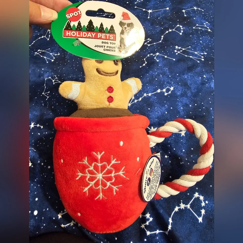 Red Gingerbread Plush Mug Dog Toy